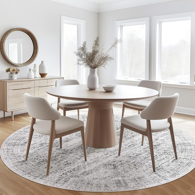Soalmost 5x5 Grey Round Rug 6ft Circle Living Room Area Rugs Non-Slip | - Image 4