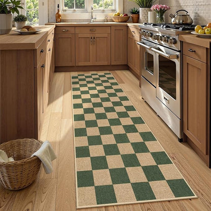 Lahome Checkered Easy Jute Kitchen Runner Rug, 2x8 Outdoor Rugs Washable | by Lahome