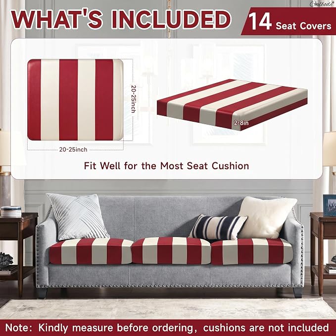 CALBODE 14 Pcs Stretch Outdoor Seat Cushion Covers, Washable Striped Chair Seat - Image 2