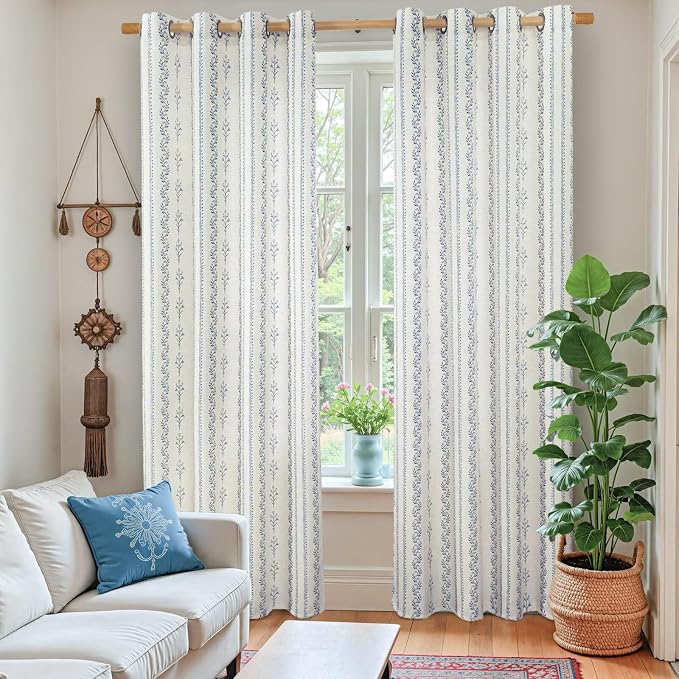 BGment Navy Blue Vintage Floral French Country Curtains 84 Inch Length - Image 2