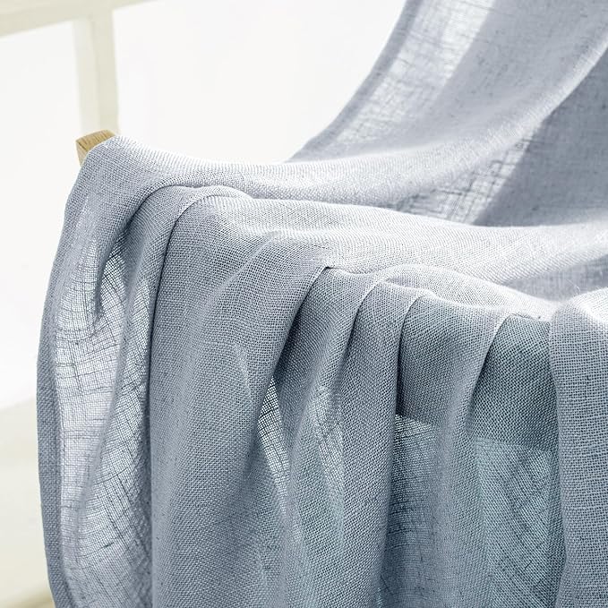 MIULEE Chambray Blue Linen Curtains 52x84 Inch Long - Image 6