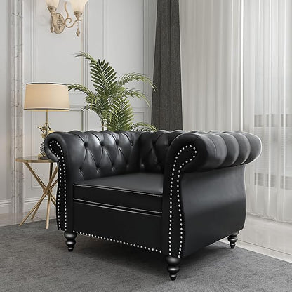 2 Piece Living Room Set, Chesterfield Leather Sofa Couch Chair - Image 6