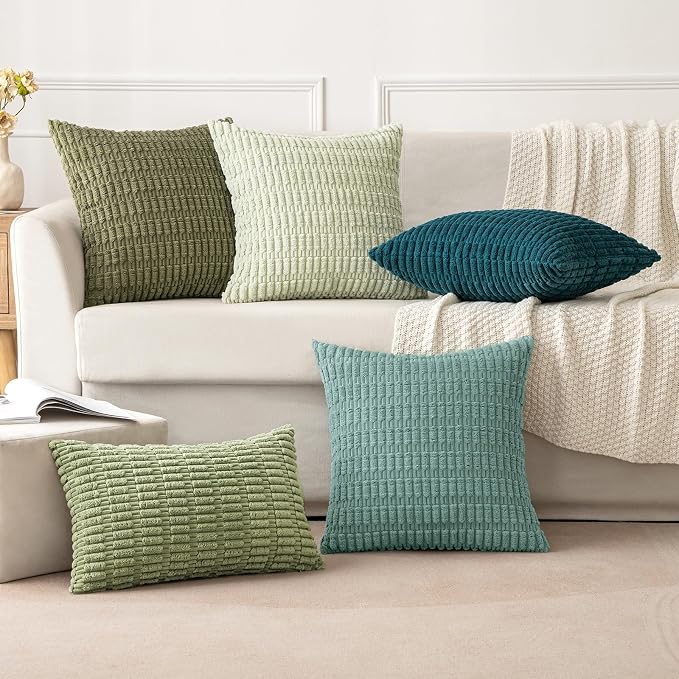 MIULEE Corduroy Decorative Throw Pillow Covers 20x20 Teal Green Pack of 2 | - Image 5