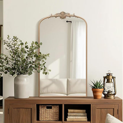 Besdomus Vintage Gold Wall Mirror: 24"x42" French Large Arch Champagne Gold - Image 7