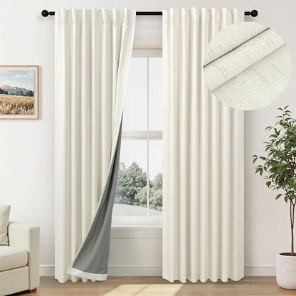 Bedroom Blackout Curtains 68 Inch Length 2 Panel Set Natural Linen Textured by Pitalk