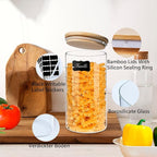 Round Glass Jars Canister with Wood Lid 40 FL OZ [Set of 3], Container Jar with Sealing, Lids for Oat Pasta Flour Cereal Rice Sugar Tea Coffee Beans, Best for Kitchen & Pantry
