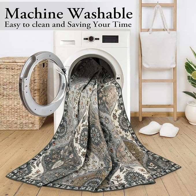 Lahome Moroccan 9x12 Rug for Living Room, Soft Washable Grey Bedroom Rug | - Image 5