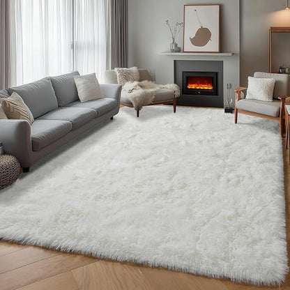 Cream White Rugs for Living Room Bedroom, 5x8 Fluffy Bedside Area Rug, Soft - Image 4