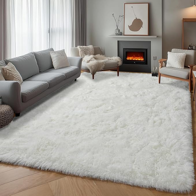 Cream White Area Rugs for Bedroom Living Room, Fluffy 4x6 Indoor Bedside Floor - Image 5