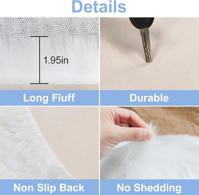6ft Sheepskin Faux Fur White Round Rugs - Image 4