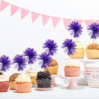 Gyufise 30Pcs Foil Firework Cupcake Toppers Sparkle Tinsel Cake Toppers Tinsel Drink Cake Decoration Cocktail Picks for Birthday Wedding Graduation Party Supplies Dark Purple
