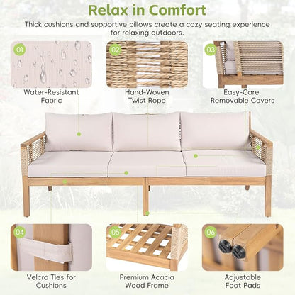 VilroCaz 5-Piece Patio Conversation Set, All Weather Sectional Sofa Set w/ 3 - Image 4