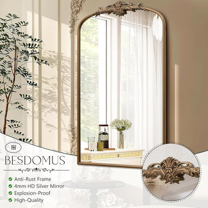 Besdomus Vintage Gold Arched Mirror: 24"x42" French Large Arch Gold Antique - Image 7