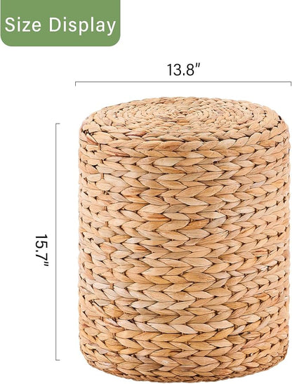 Wimarsbon Round Pouf Ottomans, Handwoven Natural Water Hyacinth Seagrass Pouffe - Image 3