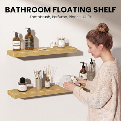 Fun Memories Floating Shelves for Wall, 8 Inch Set of 4 Rustic Wood Wall Shelves - Image 3