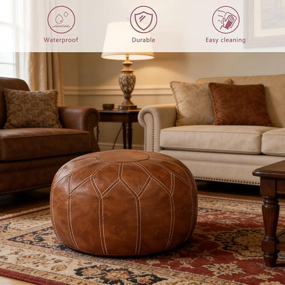 Thgonwid Unstuffed Moroccan Faux Leather Pouf Ottoman - Image 3