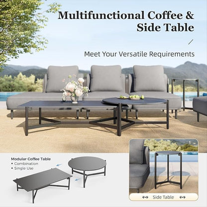 HERA'S HOUSE Metal Patio Furniture Set, Modular 7 Seats, 1 Nesting Coffee - Image 7
