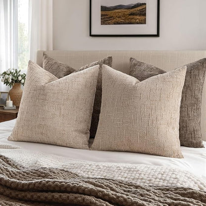 MIULEE Chenille Textured Throw Pillow Covers Oatmeal 20x20 Set of 2 | Slubby - Image 5
