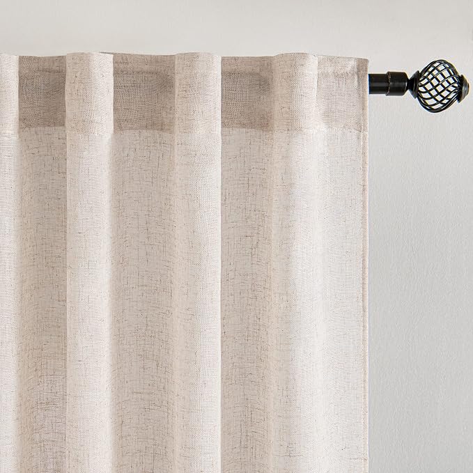 MIULEE Natural Linen White Kitchen Curtain 30 Inch Long 2 Panels Farmhouse | - Image 4