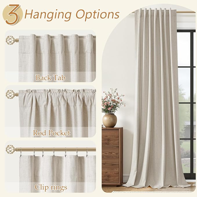 100% Blackout Linen Curtains for Bedroom 96 inches Long, Thermal Insulated Room - Image 6