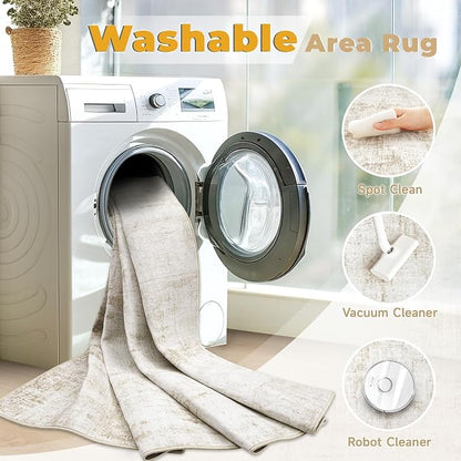 9x12 Area Rugs Washable Rug: Abstract Neutral Rugs Modern Non Slip Area Rug - Image 3