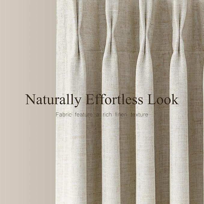Pinch Pleated 90 Inch Curtains 100% Blackout Linen Curtain - Image 5