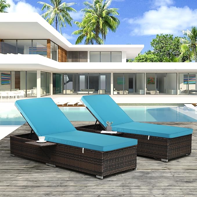Outdoor Chaise Lounge Cushion Set of 2, Fadesafe Water-Repellent Lounge Deck - Image 6
