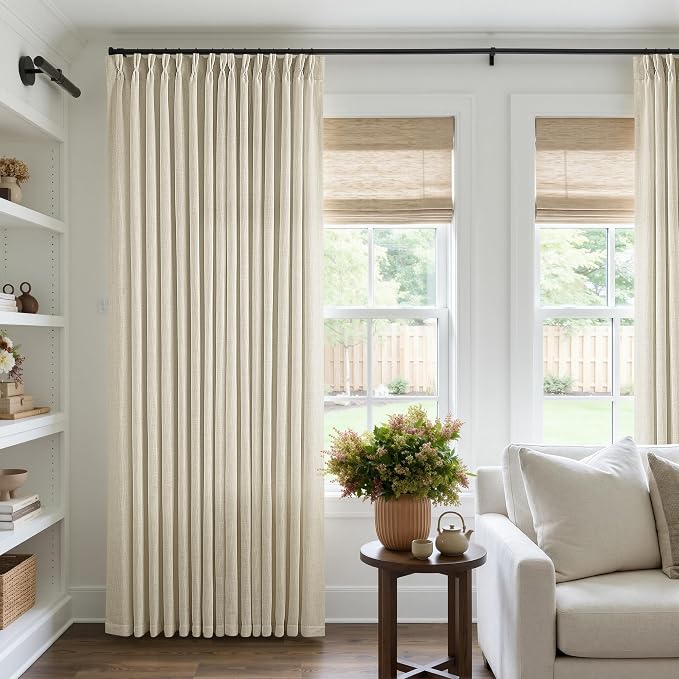 Extra Wide Pinch Pleat 100 x 108 Inch Linen Semi Sheer Curtains 1 Panel | by Twodrapes