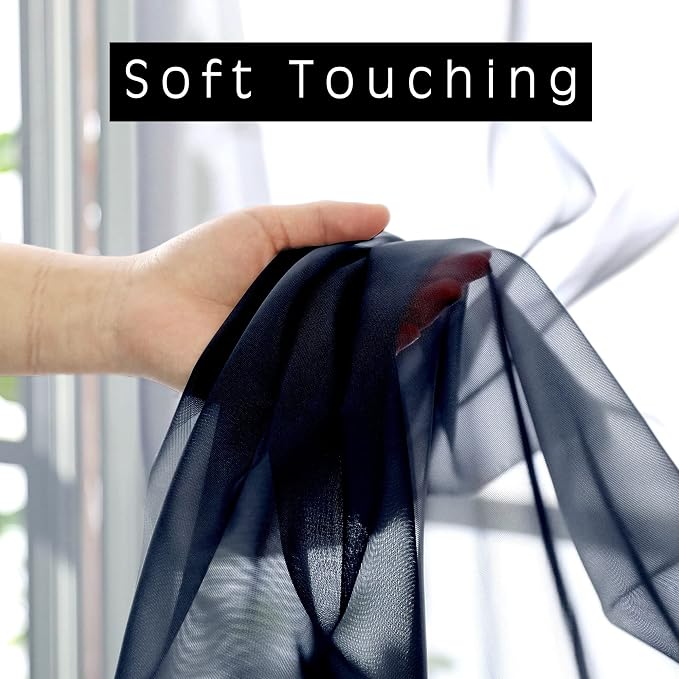 Navy Blue Sheer Curtains 72 Inches Long 2 Panels, Transparent Voile Sheer - Image 3