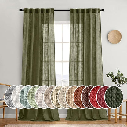 MIULEE Light Olive Green Linen Curtains 52x96 Inch Long 2 Panel by MIULEE