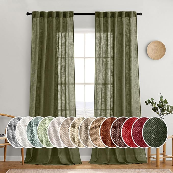 MIULEE Light Olive Green Linen Curtains 52x108 Inch 2 Panels by MIULEE