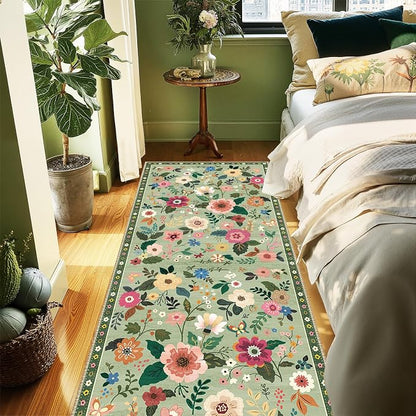 Floral Washable 2x10 Area Rugs Runner Entryway Hallway LightGreen | Flower - Image 6
