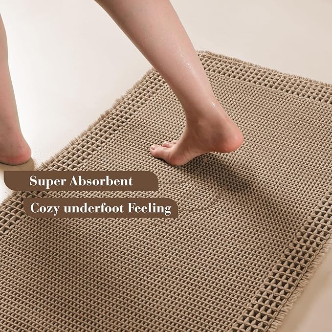 RESARE Waffle Bath Mat for Bathroom, Non Slip Bathroom Rugs 24"x36" Brown | - Image 3