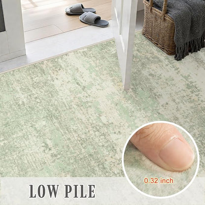 6x9 Area Rug Living Room: Modern Washable Soft Carpet Green Cream | - Image 8