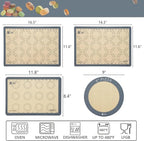 Silicone Baking Mat Set of 4, GUANCI Grade Food Baking mats Non-Stick Reusable Pizza Bakeware Mat for Making Macaroon, Pizza, Cookie, Pastry, Bread, Bun(Grey)