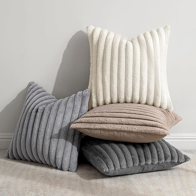 MIULEE Faux Fur Plush Decorative Throw Pillow Covers 18x18, Soft Boho Farmhouse - Image 3