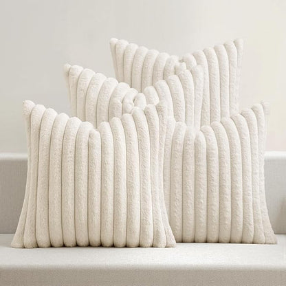 MIULEE Faux Fur Plush Decorative Throw Pillow Covers 18x18, Cream White | Set by MIULEE