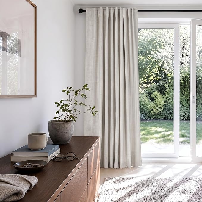 Linen Textured Total Blackout Sliding Door Curtains 84 Inches Long, Thermal - Image 6