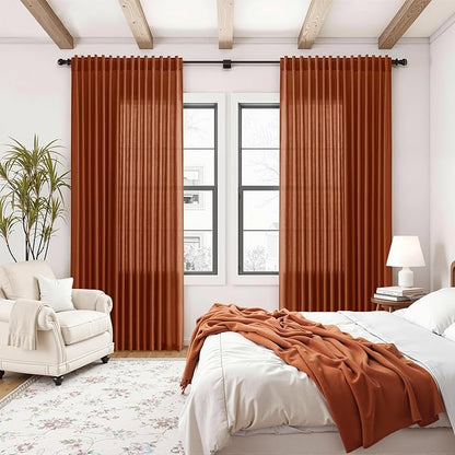 Extra Wide Linen Curtains for Living Room 84 Inches Long Terracotta Light - Image 8