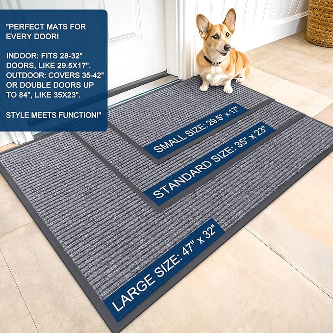 OLANLY 2-Pack Front Door Mats 47x23, Waterproof Heavy-Duty Doormats | Light Gray - Image 2
