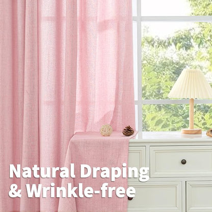 YoungsTex Light Pink Linen Curtains 63 Inch Length - Image 4