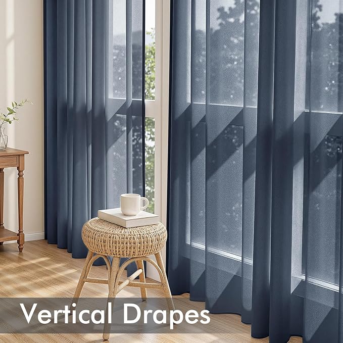 MIULEE Navy Blue Sheer Curtains 72 Inches Long 4 Panels 42 x 72 Inches | Light - Image 5