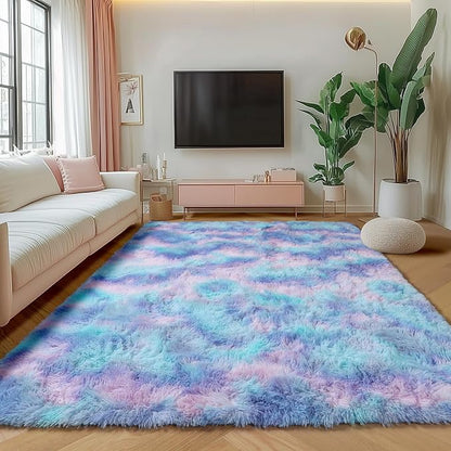 Rainbow Rugs for Girls Bedroom, 5x8 Fluffy Bedside Throw Area Rug, Soft Plush - Image 3