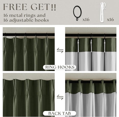 Olive Green Pleated 100% Blackout Linen Curtains 84 Inch Length | Room Darkening - Image 6