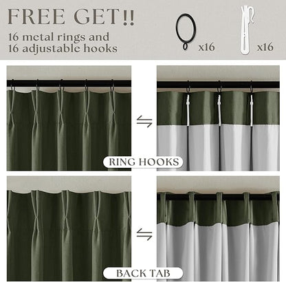 Olive Green Pleated Black Out Linen 45 Inch Curtains - Image 6