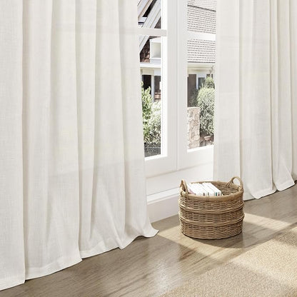 Cream Linen Curtains 84 Inch Length 2 Panels Back Tab Pocket Semi Sheer Bedroom - Image 6