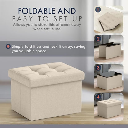 Ornavo Home Small Storage Ottoman, Foldable Collapsible Rectangle Linen Ottoman - Image 5