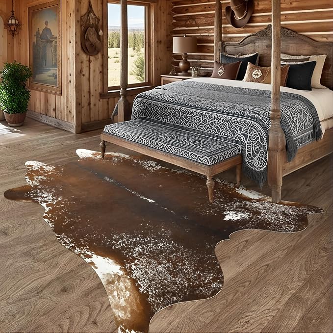 Faux Cowhide Rug, Animal Cow Hide Rug, 4.6 x 5.2 Ft Spotted Brown | Premium - Image 7