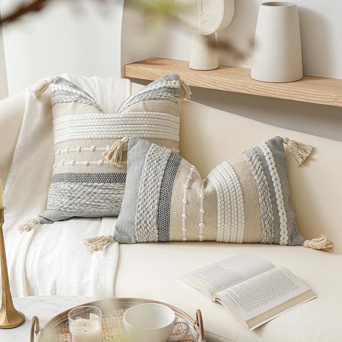 Gray Boho Throw Pillow Cover 20x20 Grey Decorative Accent Pillow - Image 4