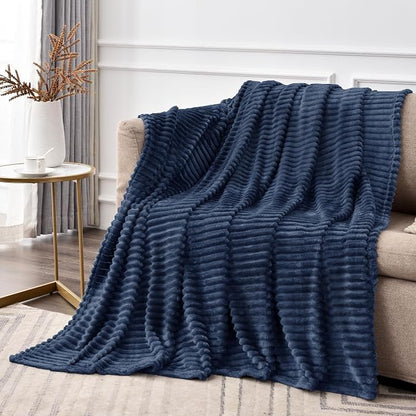 BEDELITE 3D Ribbed Jacquard Navy Blue Full Size Blankes - Image 4
